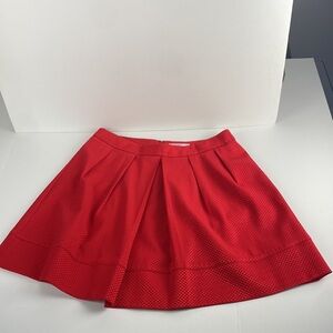 2/$25 Fit &flare red mesh texture cotton blend pleated midi length skirt sz 8